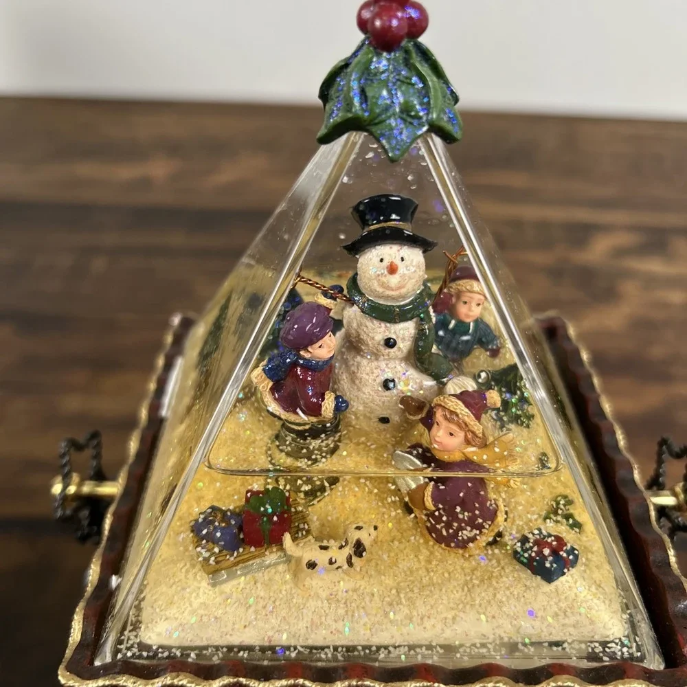 Rotating Pyramid Water Globe Christmas Santa‎ Snowman with Box. Kirkland Brand